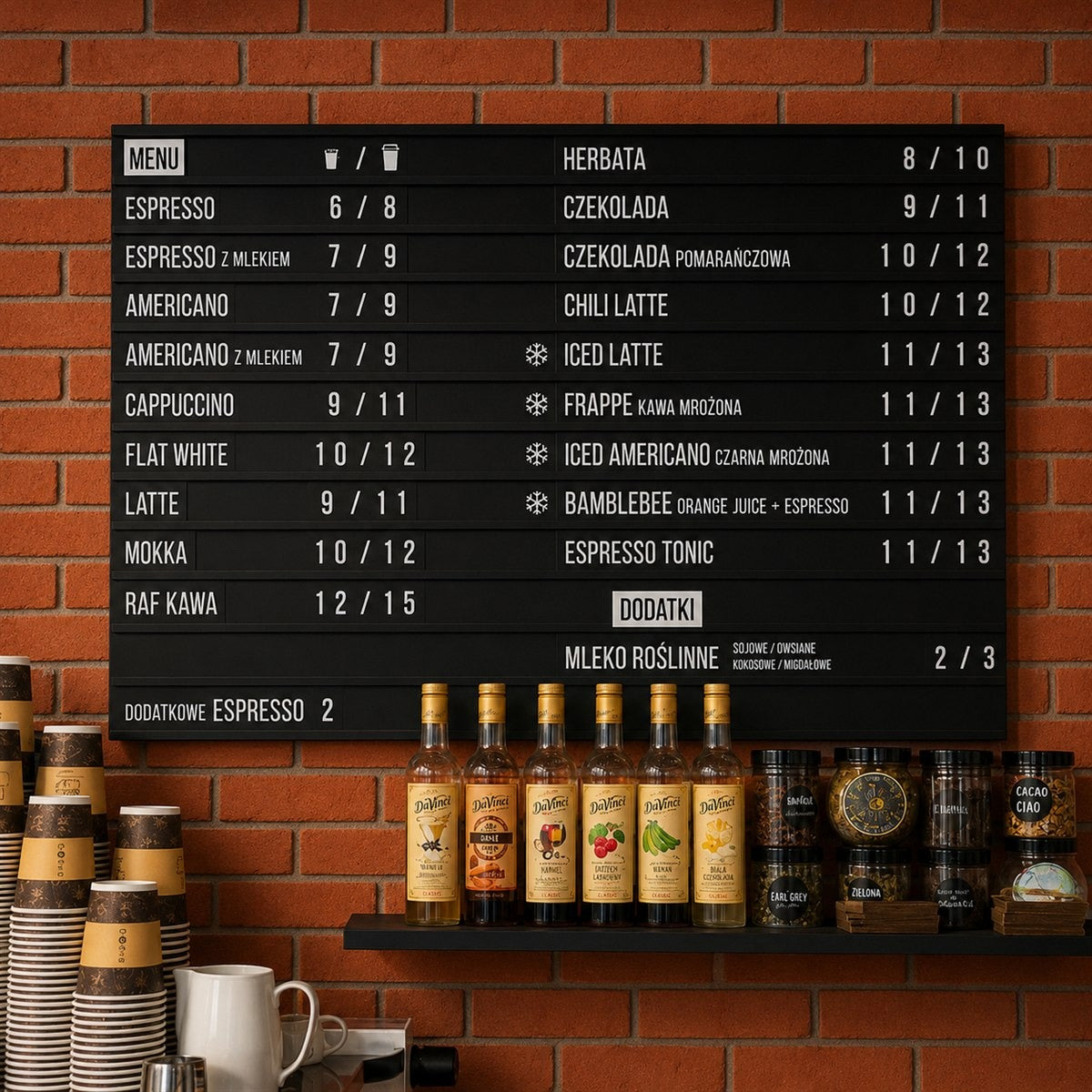 Tablica menu kaw i napojów w Kawiarni Piekarni